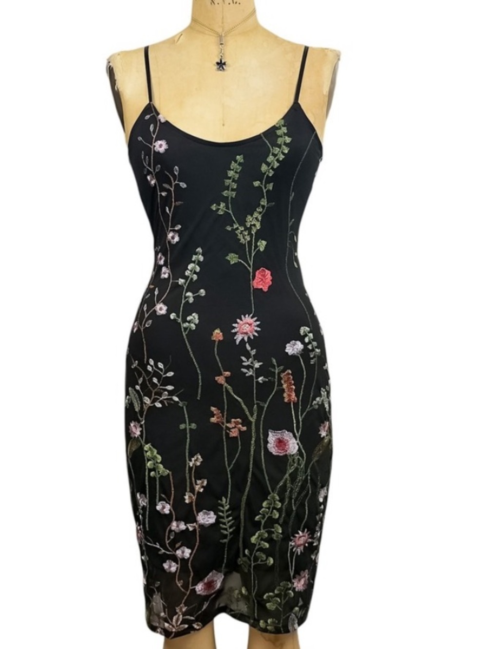 Floral Embroidered Guess Black Slip Dress